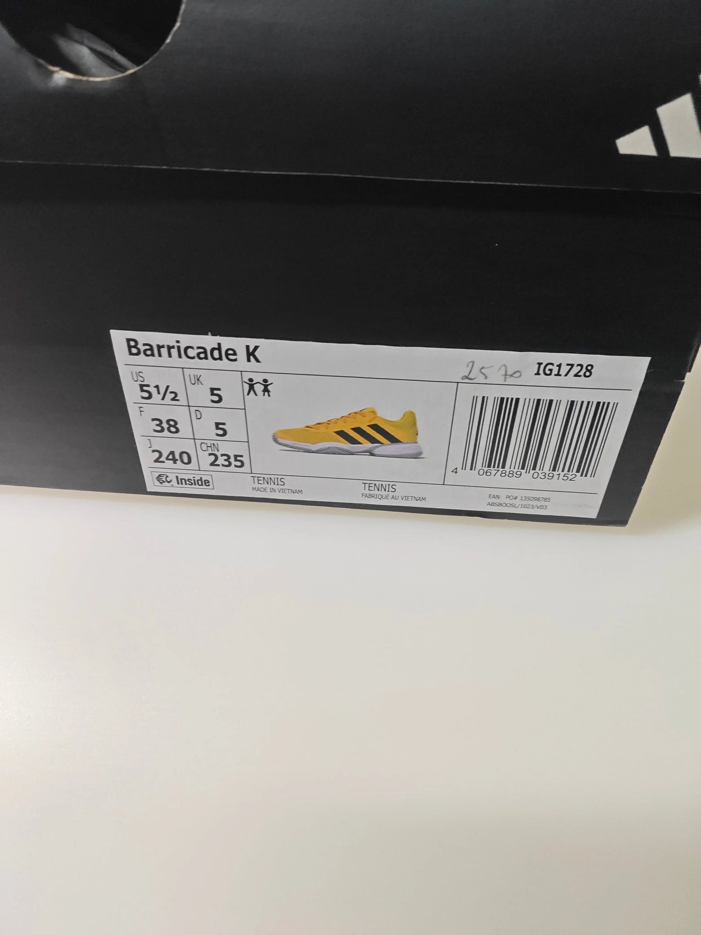 Adidas Barricade K – Taille 38 – Jaune / Noir T.38 Upstyle Destock