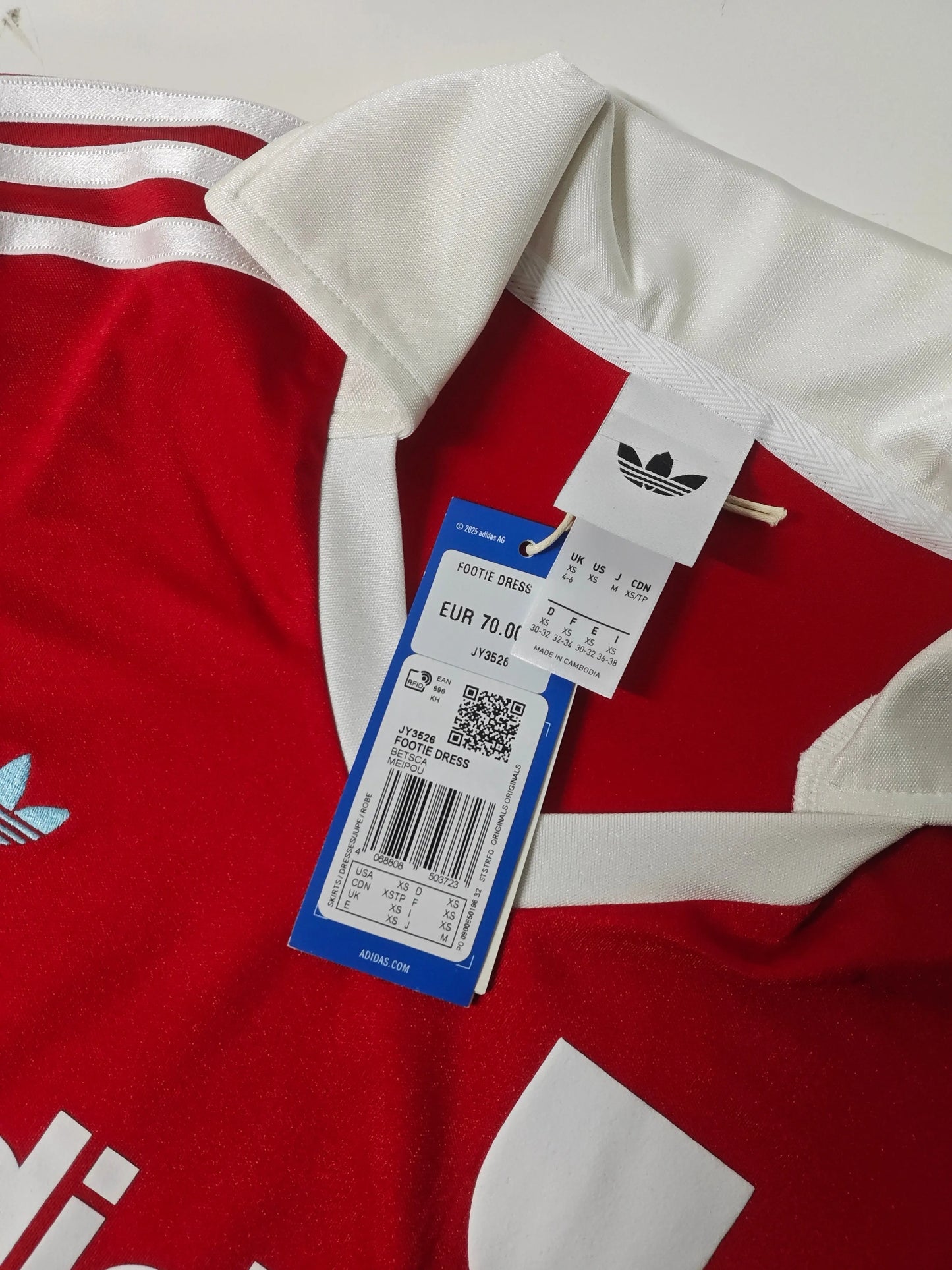 Robe Adidas Originals Footie Dress Rouge XS Neuve Étiquette Style Maillot Vintage Adidas