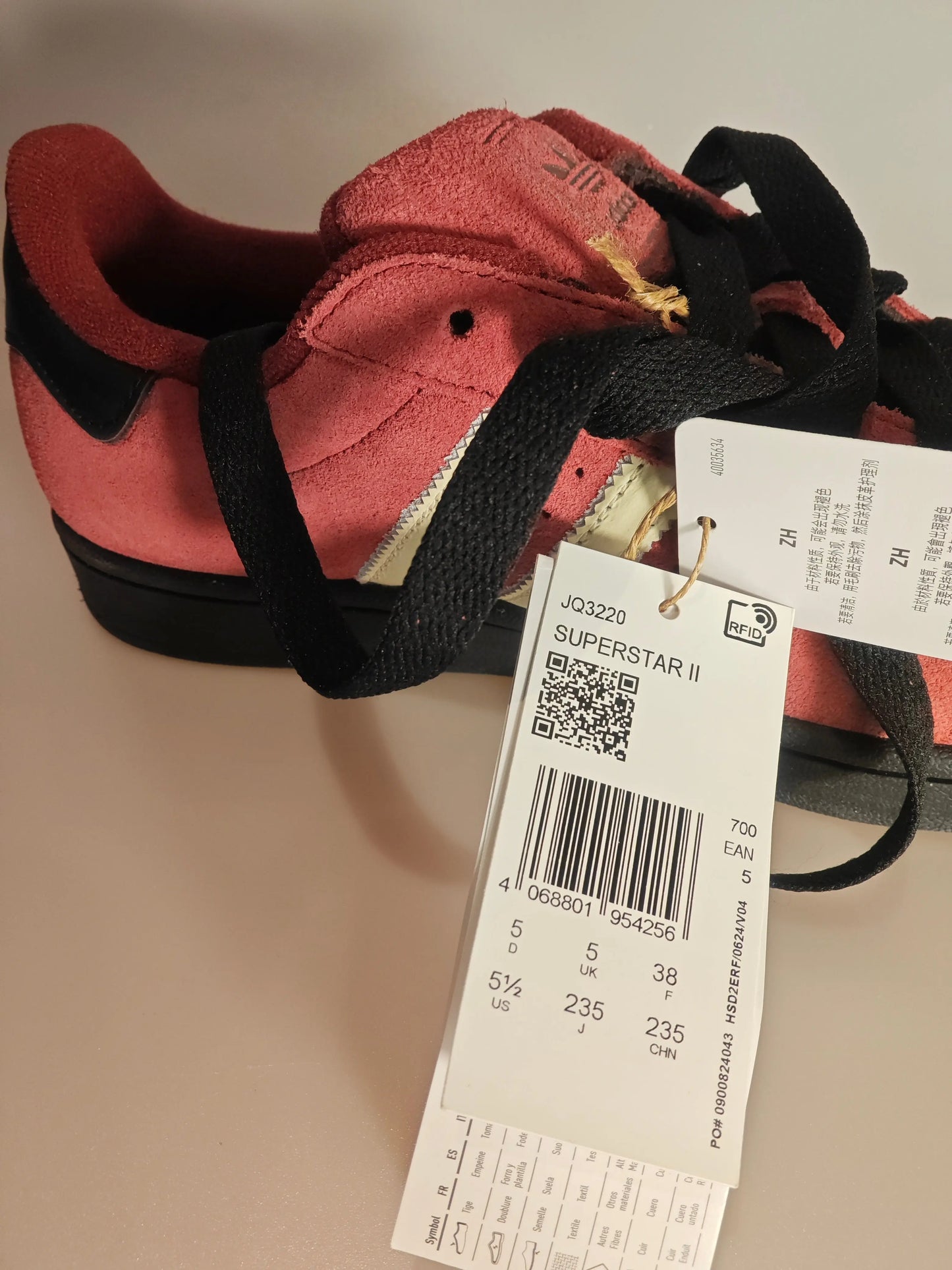 Adidas Superstar II bordeaux / noir / blanc – T38 – neuves – réf. JQ3220 Adidas