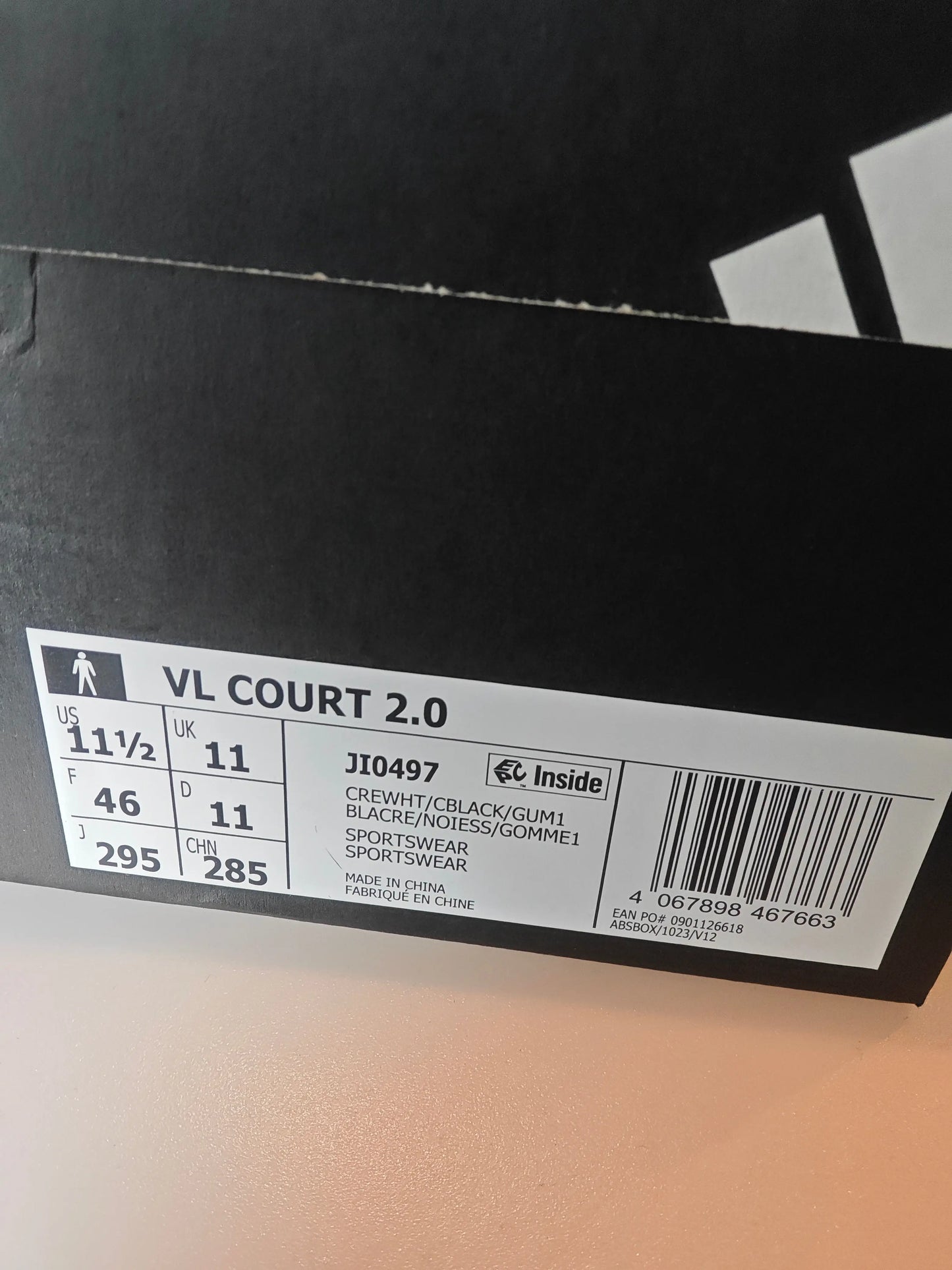 Adidas VL Court 2.0 blanc / noir – T46 – neuves avec boîte Adidas