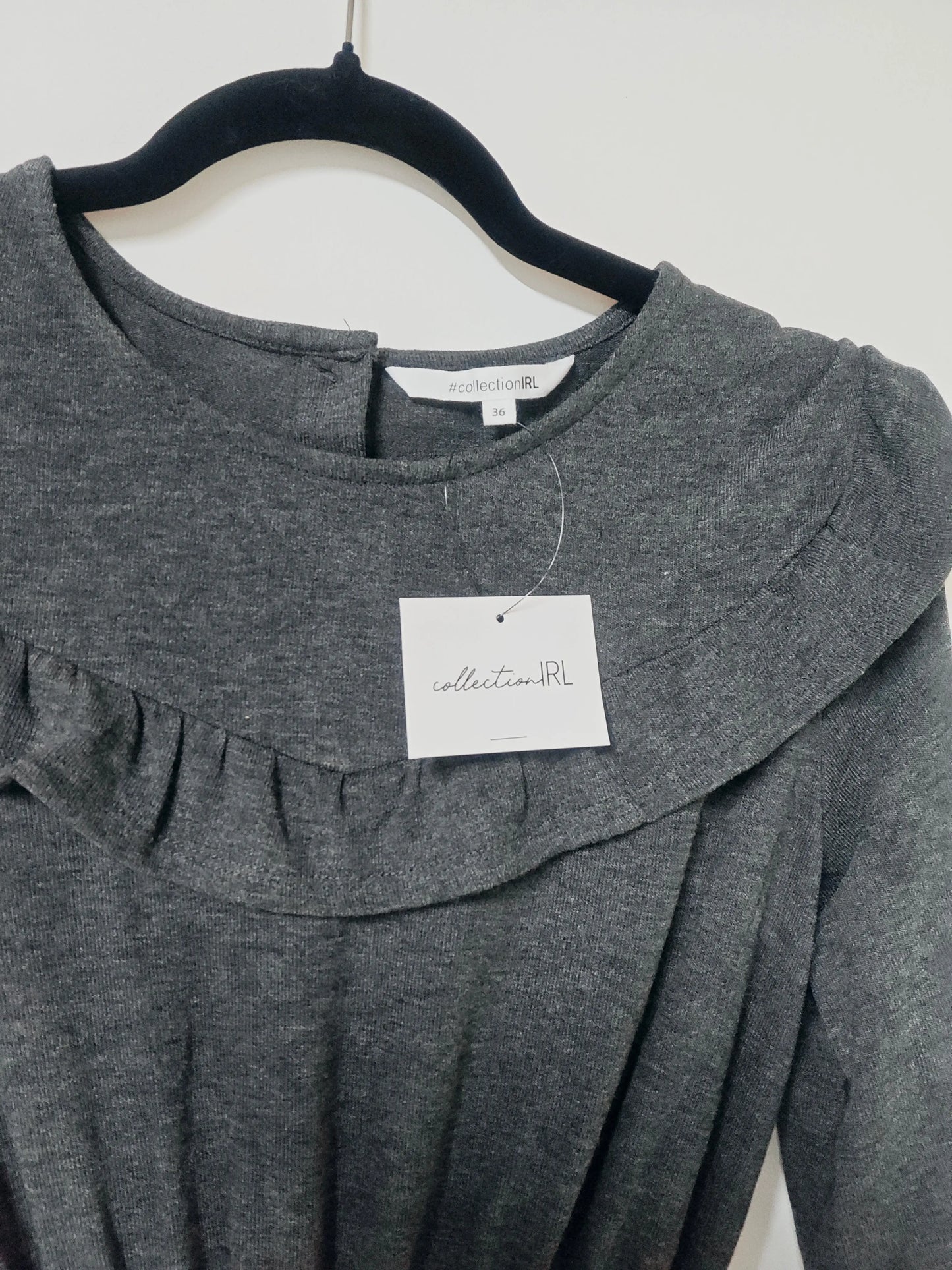 Robe grise #collectionIRL neuve T36 manches longues volant CollectionIRL