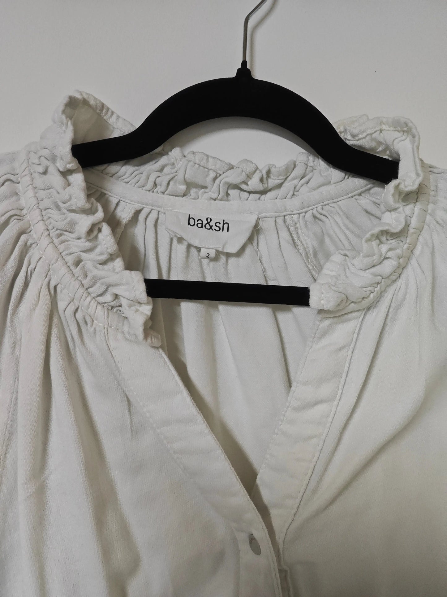 Blouse ba&sh blanche col volanté manches 3/4 - SECONDE MAIN ba&sh