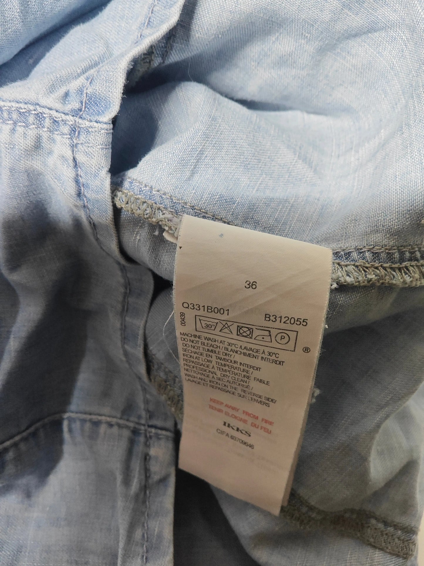 Chemise en jean clair IKKS 36 coton lin occasion bon état ikks