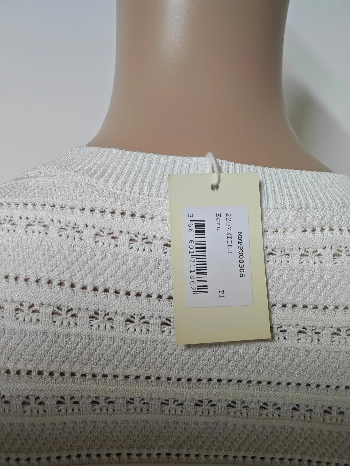 Pull Maje écru maille ajourée boutons épaule T1 Maje