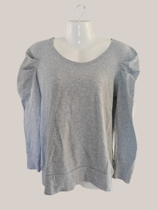 Sweat Sandro gris chiné manches bouffantes T1 - SECONDE MAIN Sandro