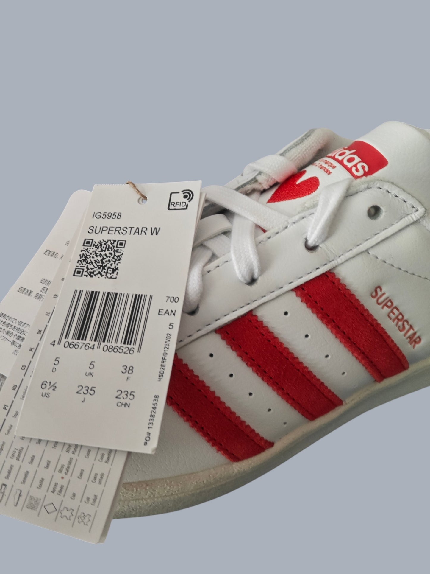 Adidas Superstar W neuves – blanc & rouge – taille 38 – avec étiquette