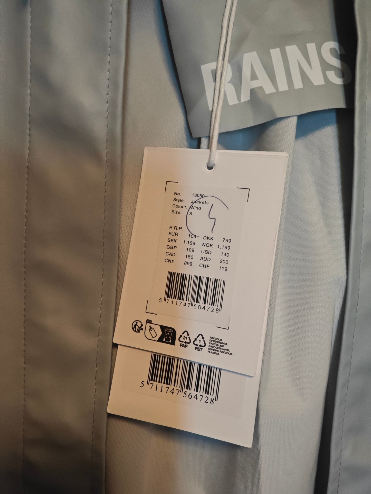 Rains Jacket imperméable – gris clair – taille S