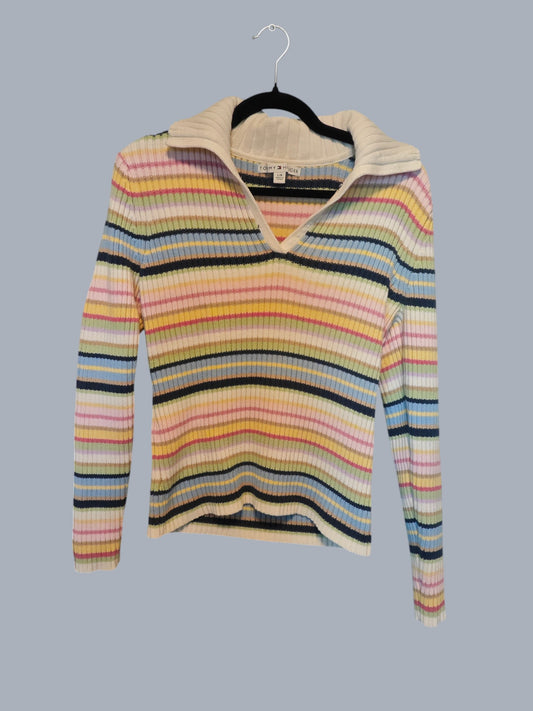 Pull Tommy Hilfiger rayé multicolore – col zip – style vintage Y2K – taille L