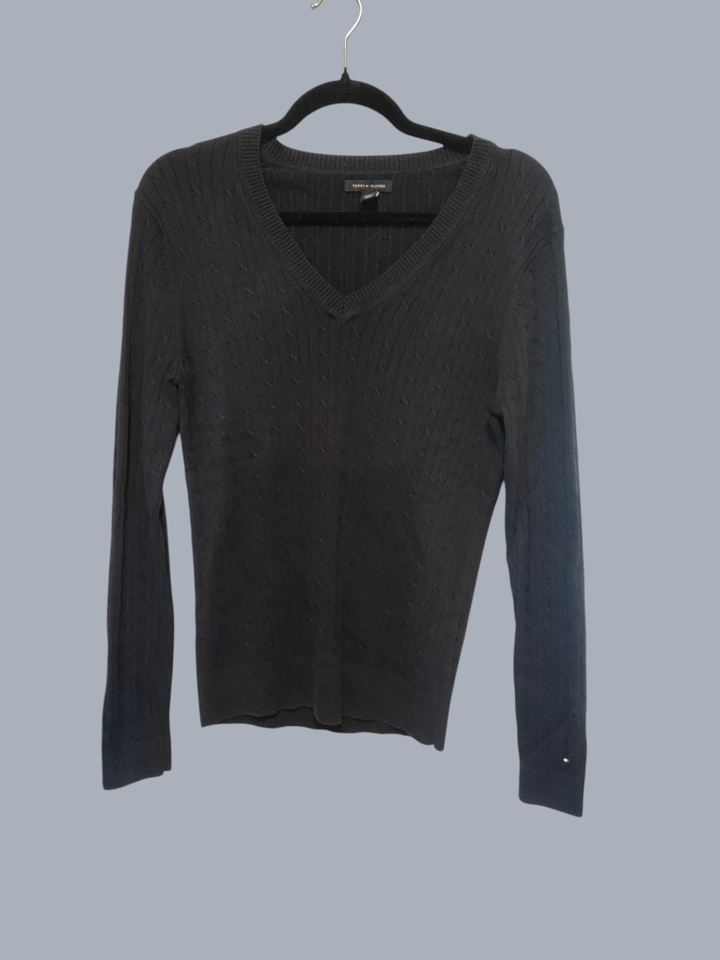 Pull Tommy Hilfiger noir col V maille texturée taille L