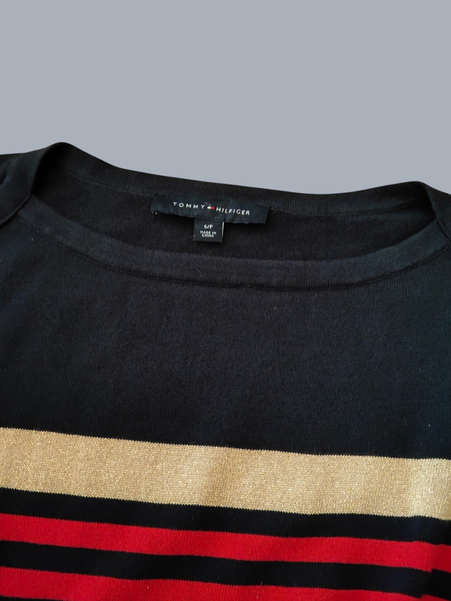 Tommy Hilfiger pull marinière noir rouge femme S SECONDE MAIN