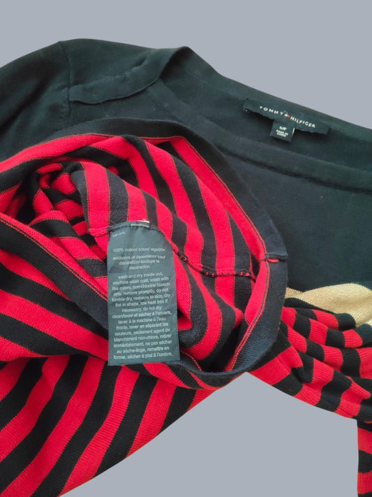 Tommy Hilfiger pull marinière noir rouge femme S SECONDE MAIN