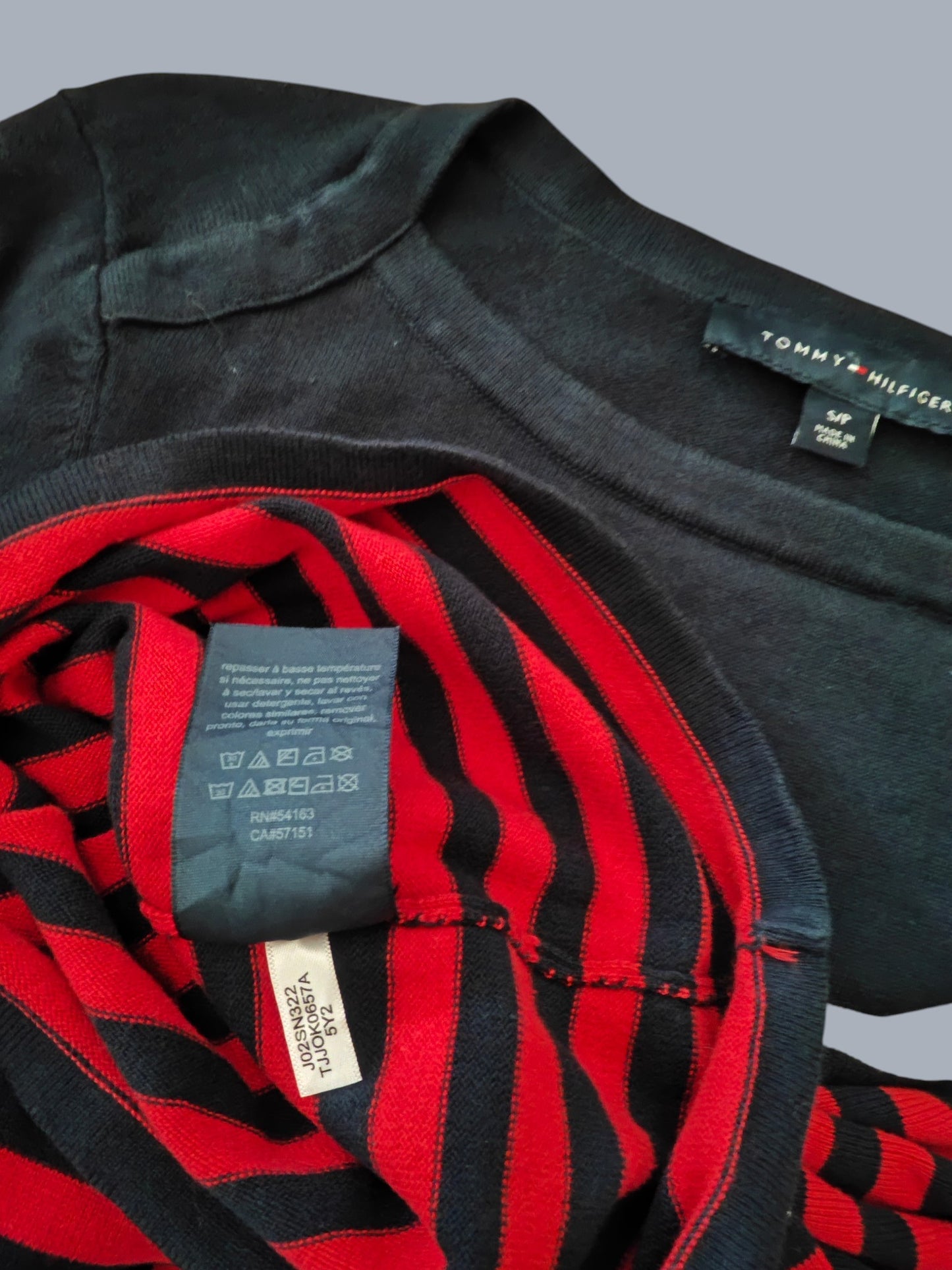 Tommy Hilfiger pull marinière noir rouge femme S SECONDE MAIN