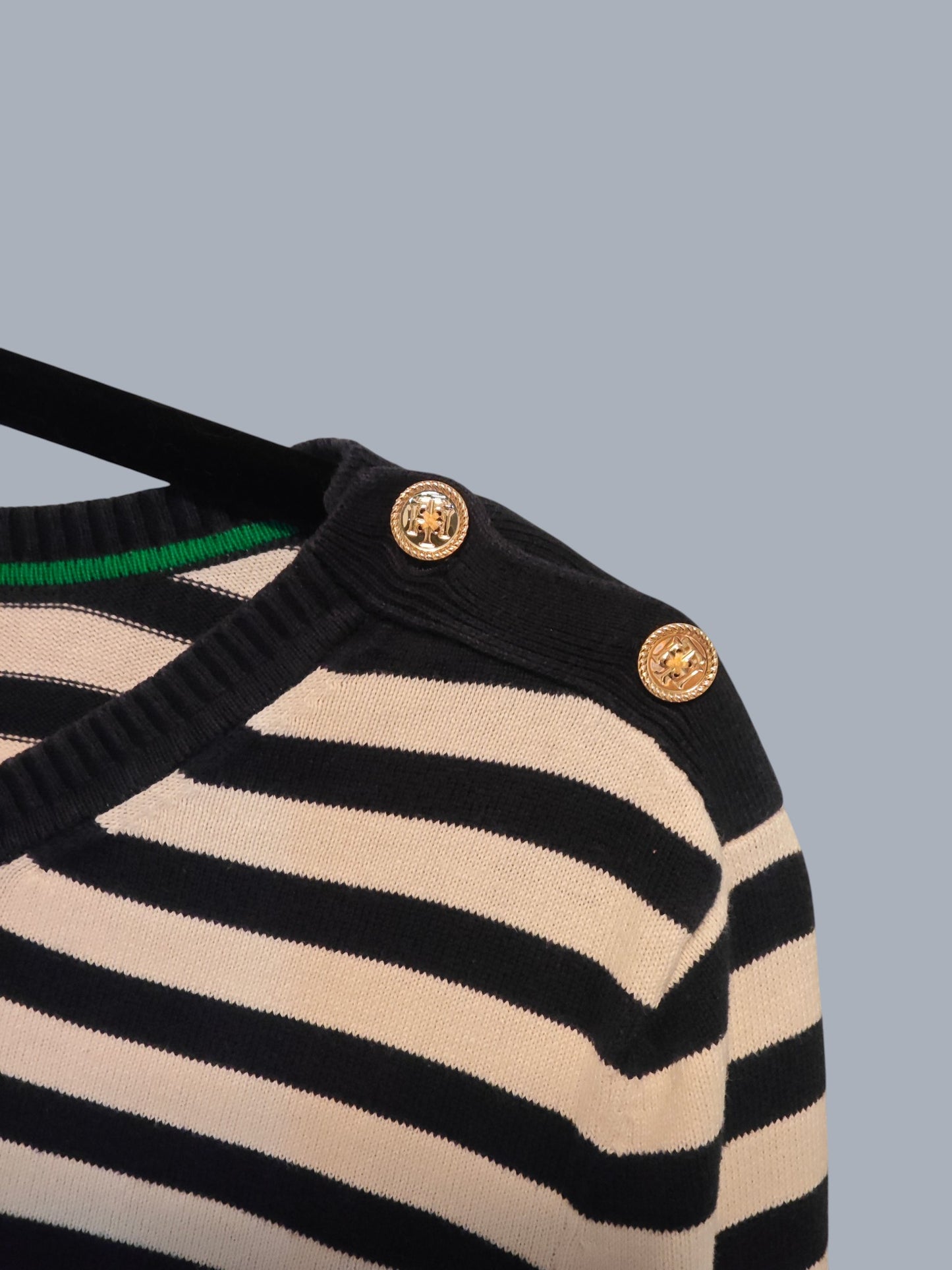 Pull Tommy Hilfiger marinière premium – boutons dorés – taille XL SECONDE MAIN