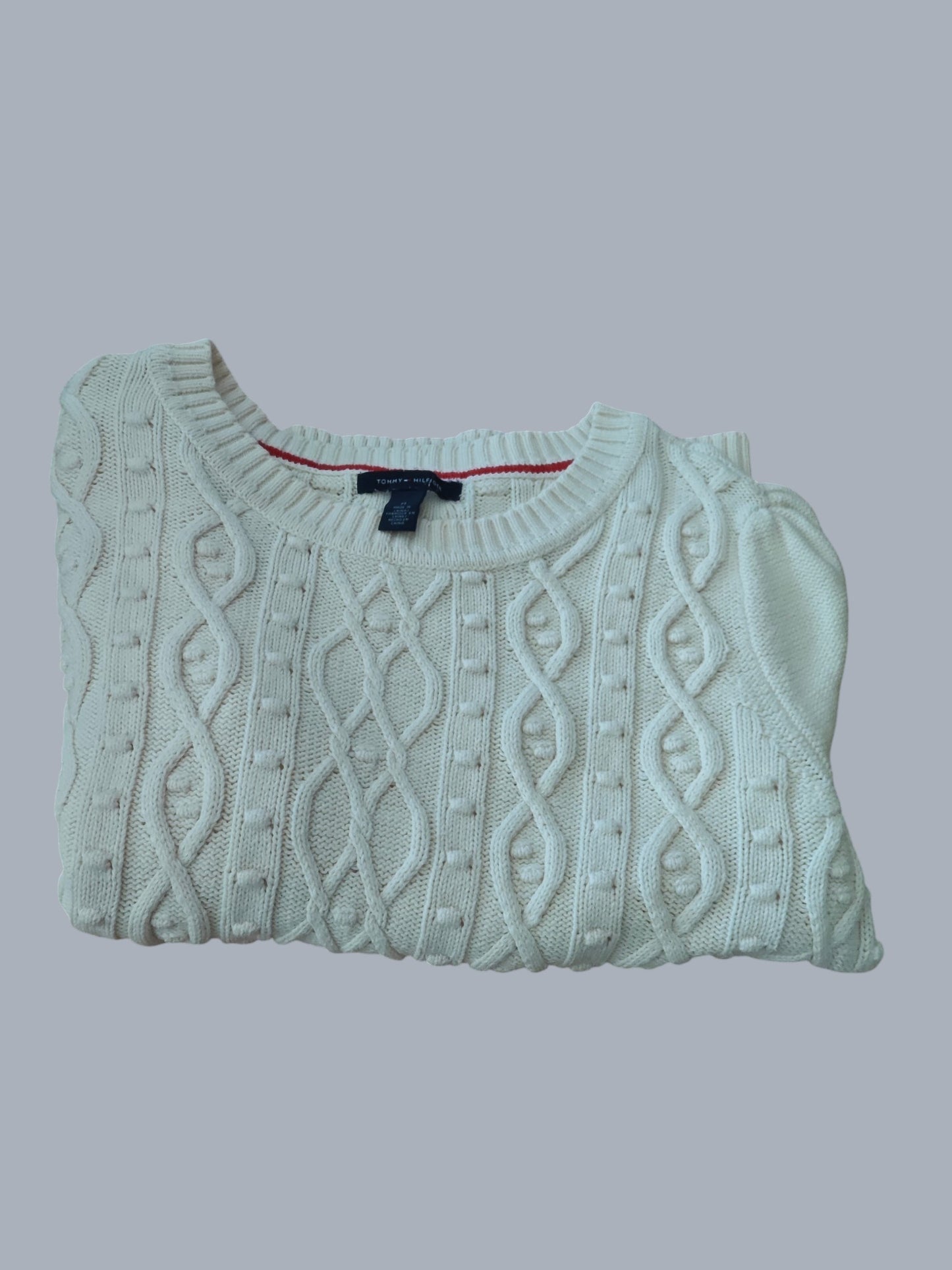 Pull Tommy Hilfiger torsadé écru 100% coton taille M SECONDE MAIN