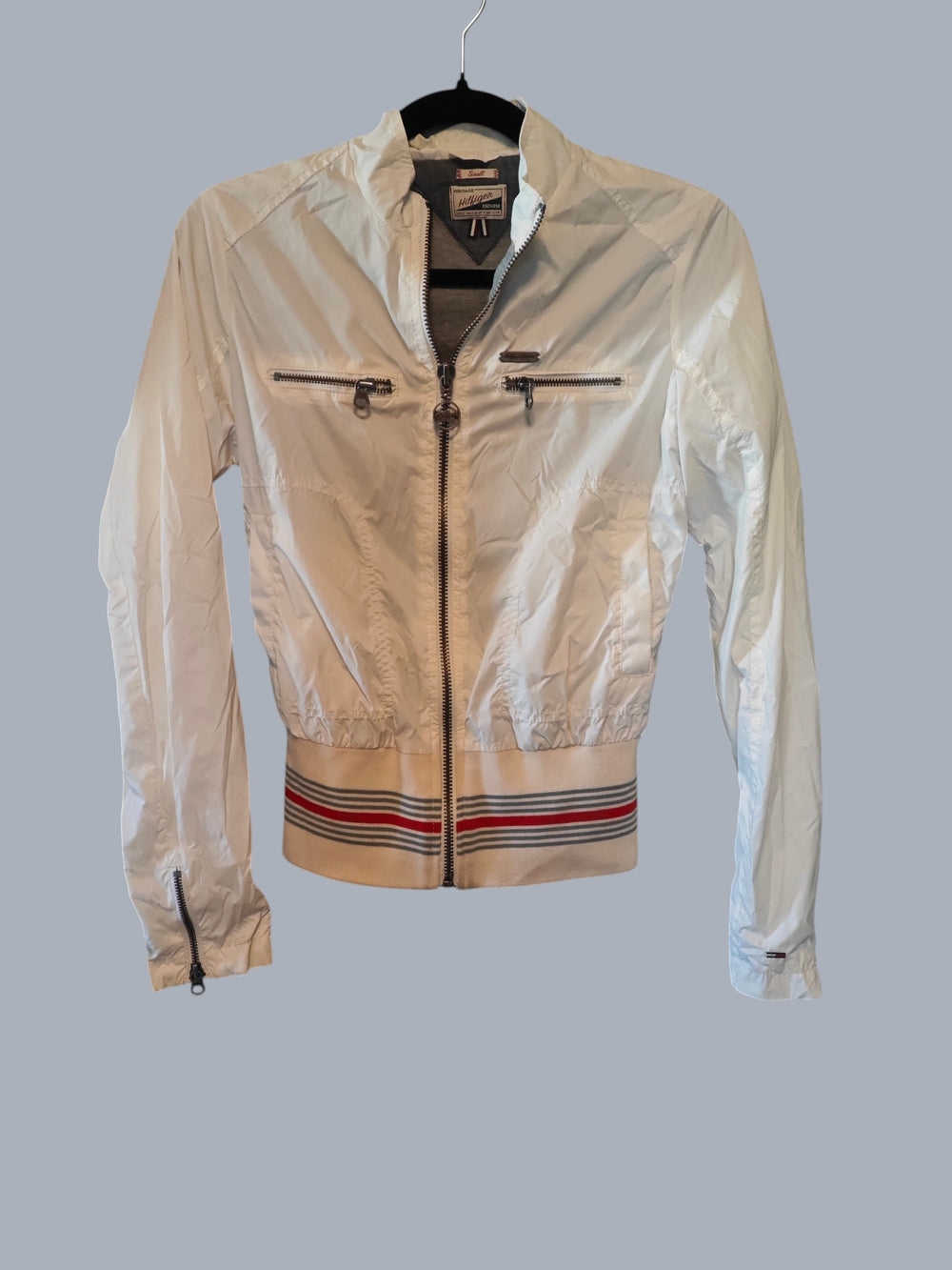 Veste Tommy Hilfiger Denim blanche – zip + broderie dos – taille S