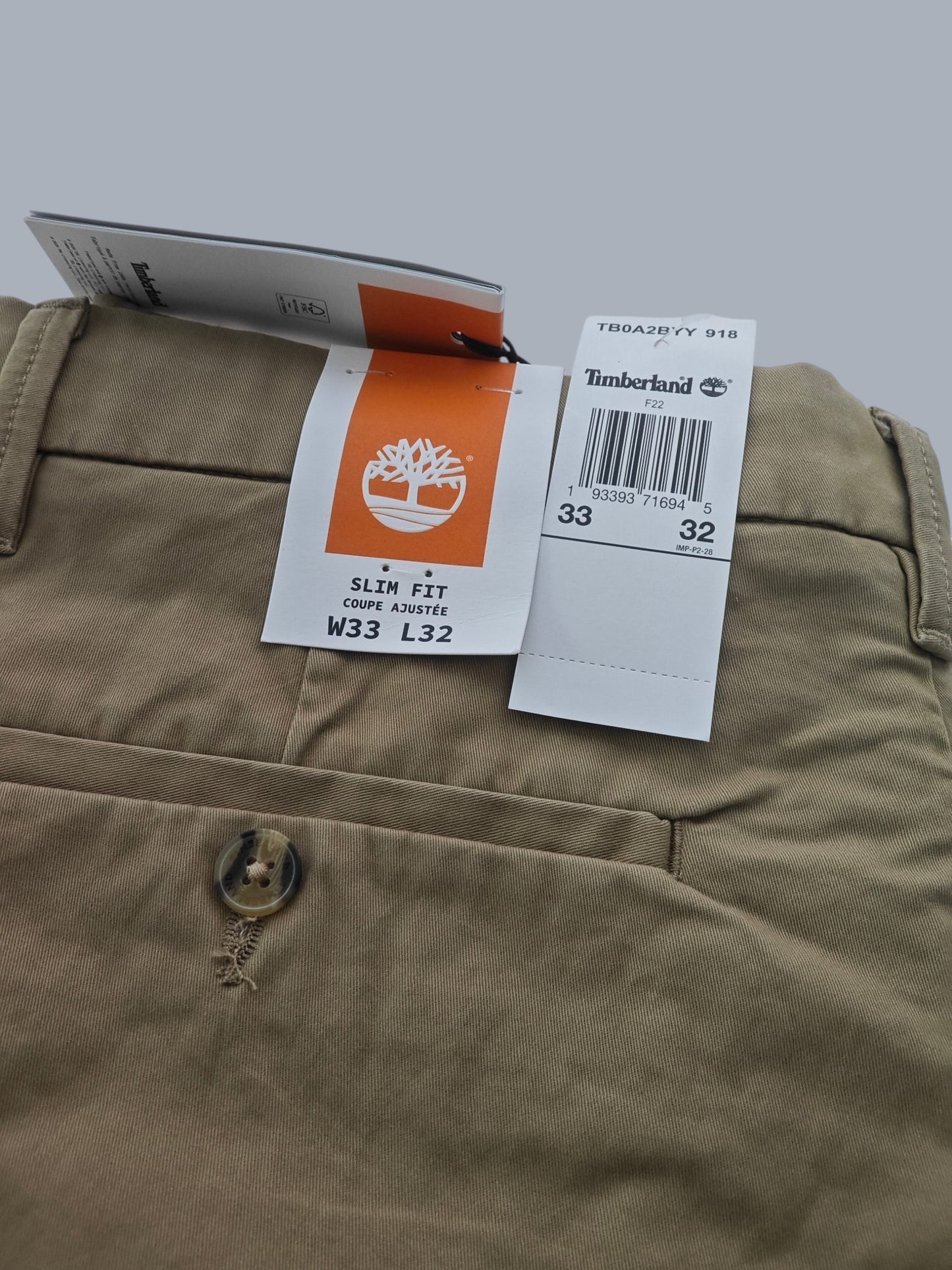 Pantalon chino Timberland slim fit beige W33 L32 neuf étiquette