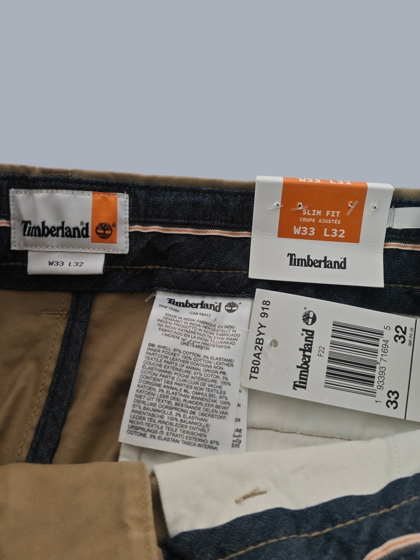Pantalon chino Timberland slim fit beige W33 L32 neuf étiquette