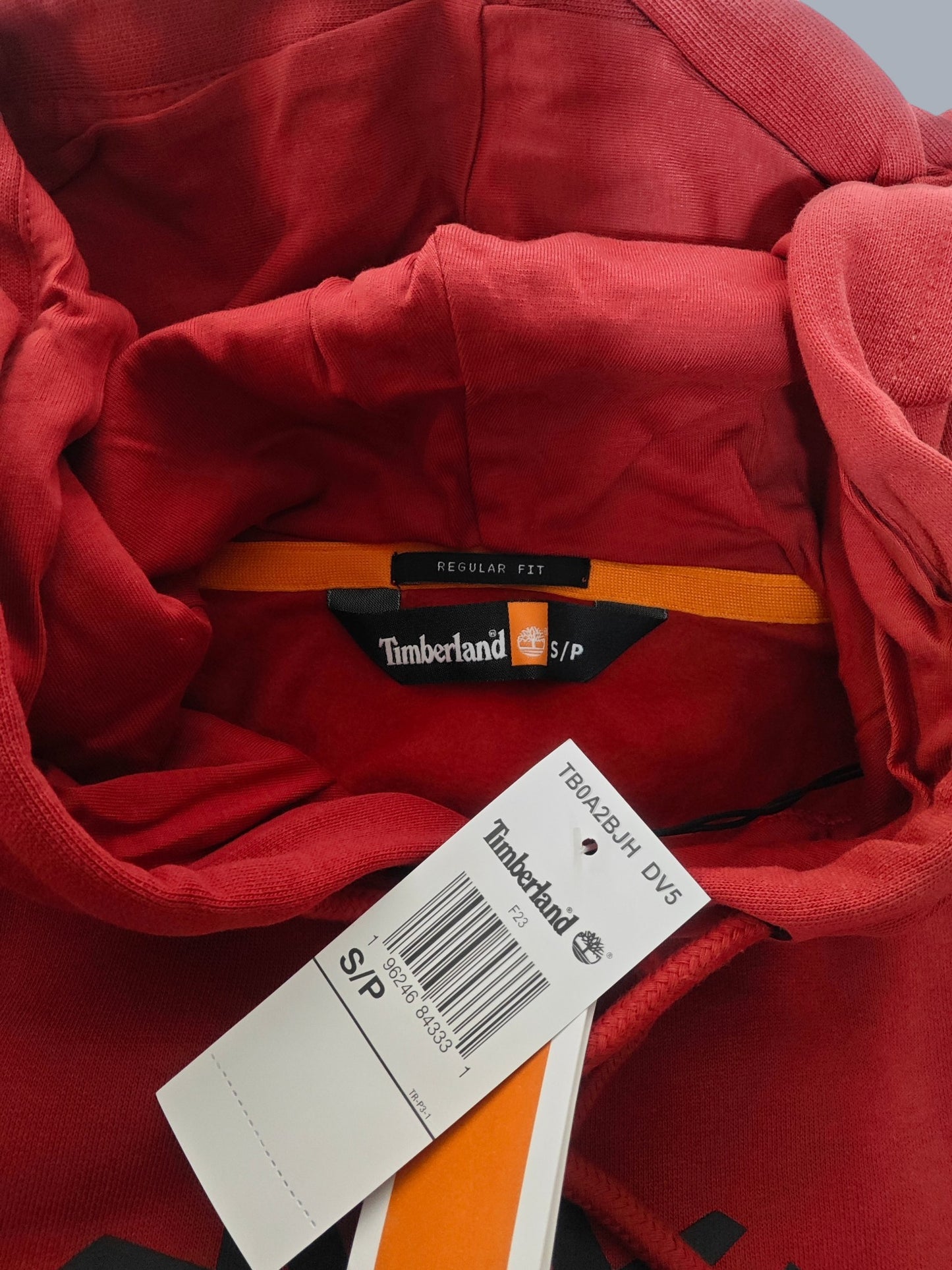 Sweat à capuche Timberland rouge logo noir neuf S