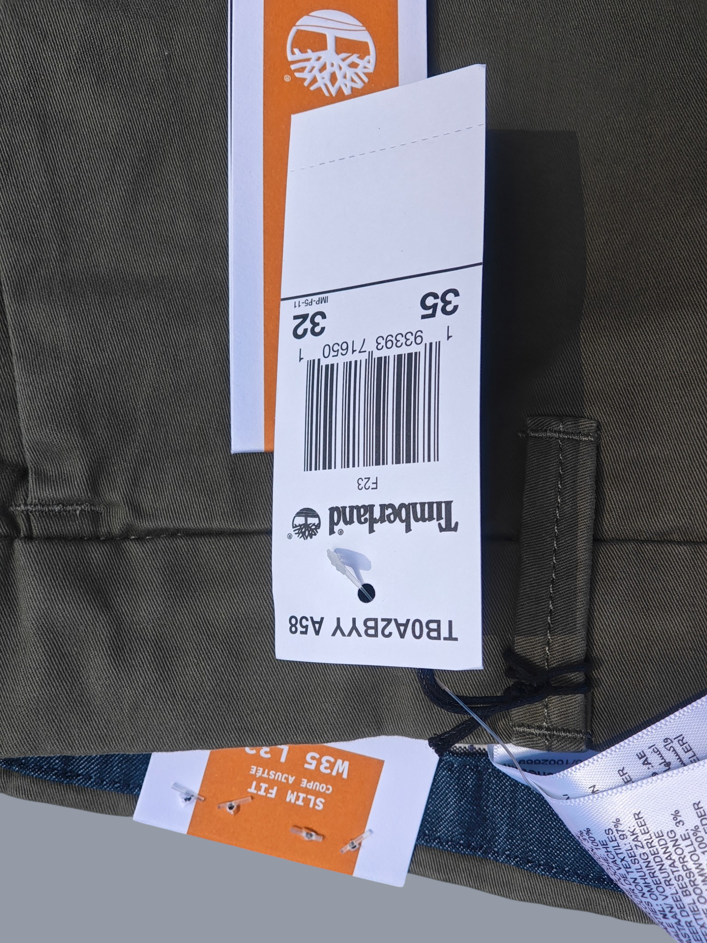 Pantalon chino Timberland slim fit gris kaki – W35 L32