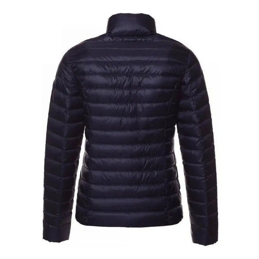 Doudoune bleu marine JOTT avec un col montant et un matelassage horizontal sur l'ensemble.