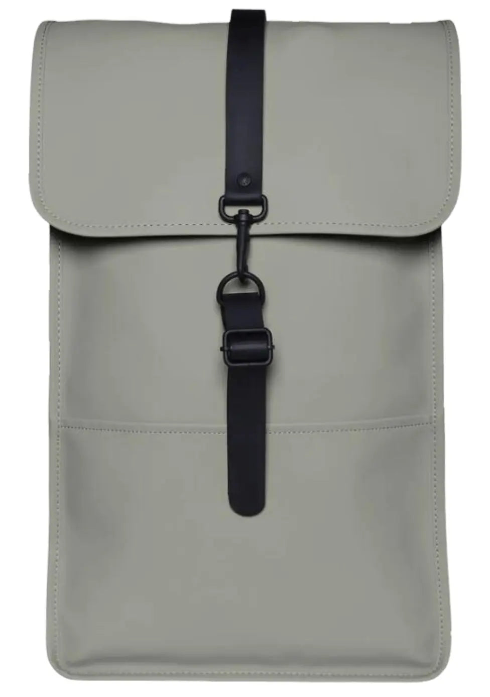 Sac à dos imperméable ciment grand modèle de Rains, avec une fermeture à mousqueton noire.