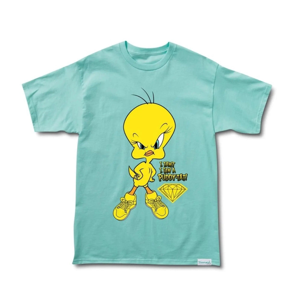 T-shirt bleu Diamond Supply x Looney Tunes par diamond blue avec un imprimé de Titi et un diamant.