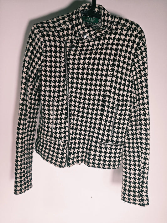Veste motif pied-de-poule par Ralph Lauren, avec fermeture éclair asymétrique et poches zippées.