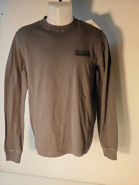 Sweat-shirt gris foncé uni de Napapijri, avec un patch logo sur la poitrine.