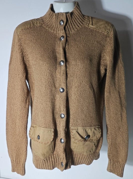 Gilet en coton marron de Lauren Jeans Co. Ralph Lauren, avec boutons argentés et poches plaquées.
