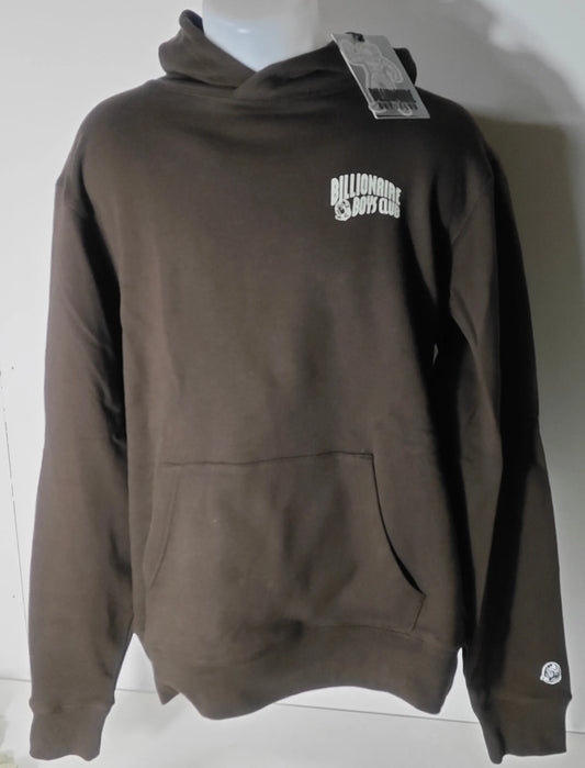 Sweat à capuche marron de Billionaire Boys Club, avec logo sur la poitrine et poche ventrale.