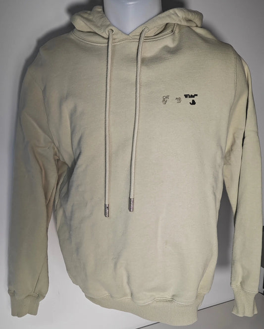 Hoodie beige “For The Nature” de Off-White™, avec cordon de serrage et logo discret sur la poitrine.