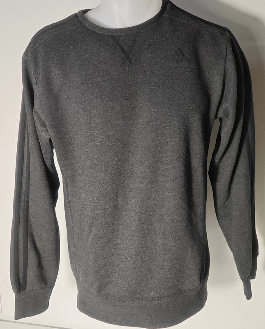 Sweat gris de sport, Adidas Sport Essentials, de la marque Adidas, avec manches longues à rayures.