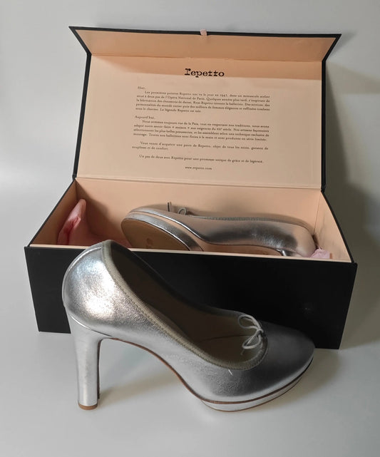 Repetto Tess Ball 9AD – Escarpins Argent – Taille 39 Repetto
