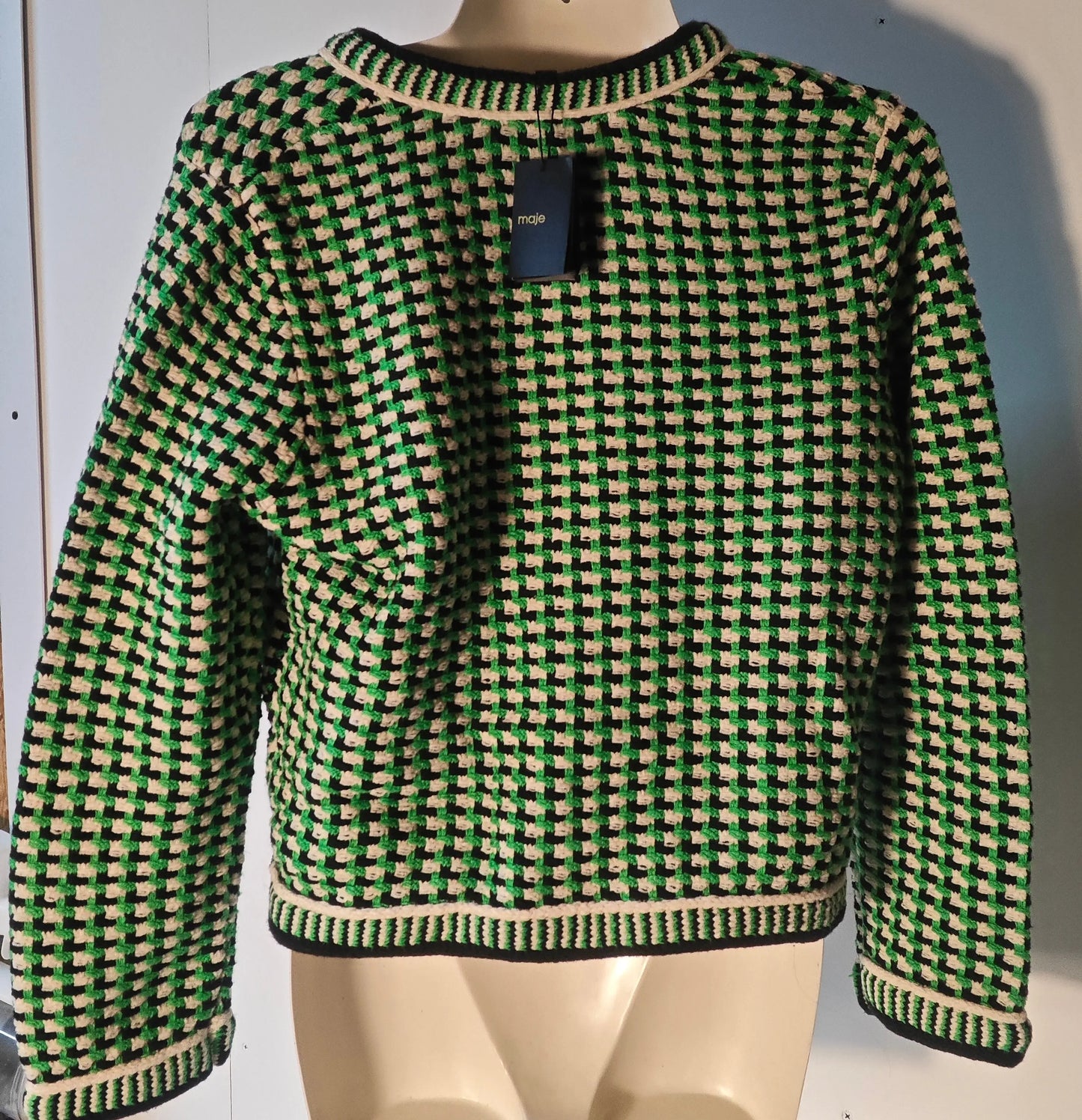 Veste Maje Femme – Modèle Maille Structurée Vert/Noir T.1 Maje