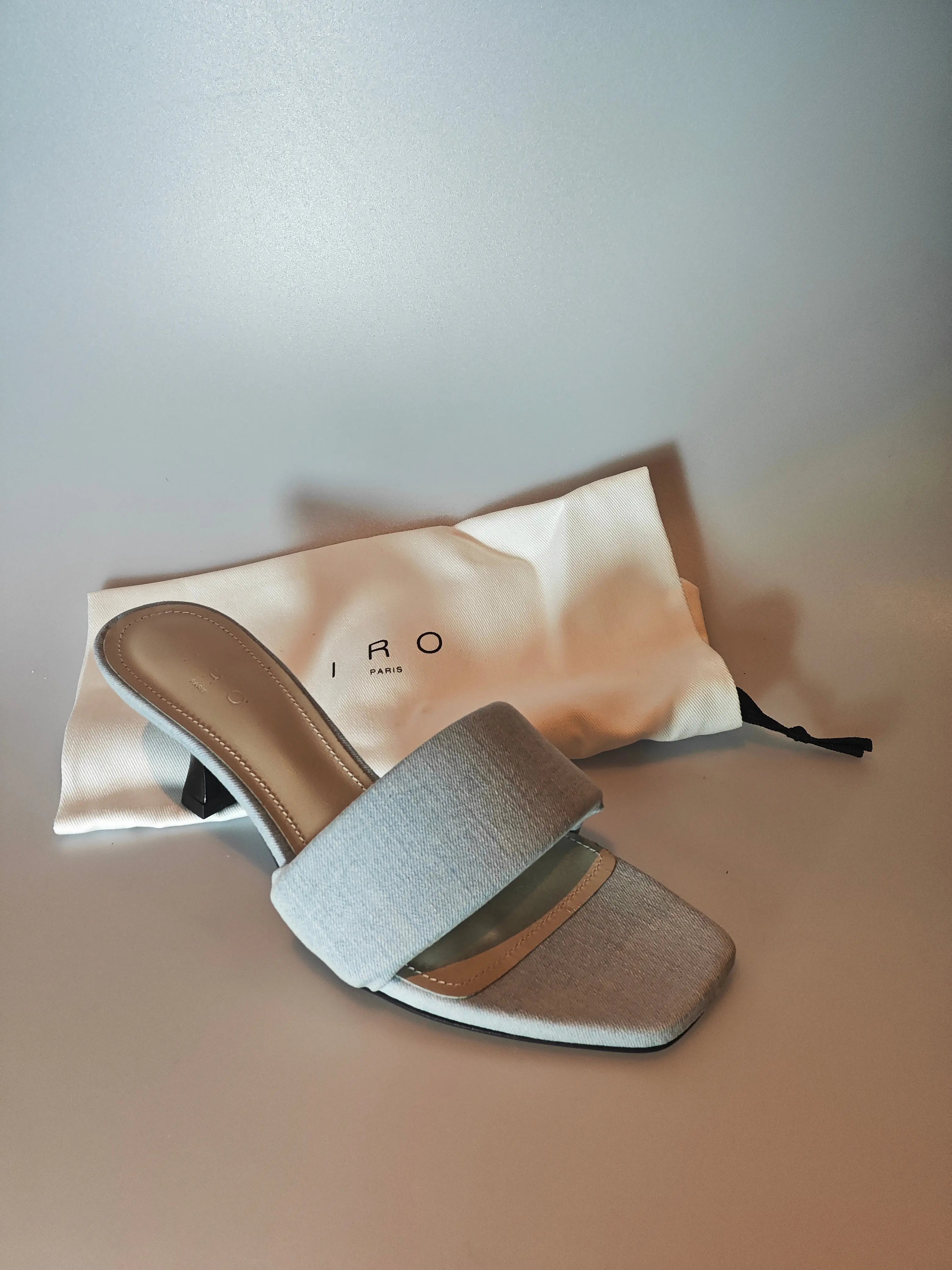Mules à talon IRO Paris denim bleu clair – T37 – modèle DN Street – avec pochon IRO