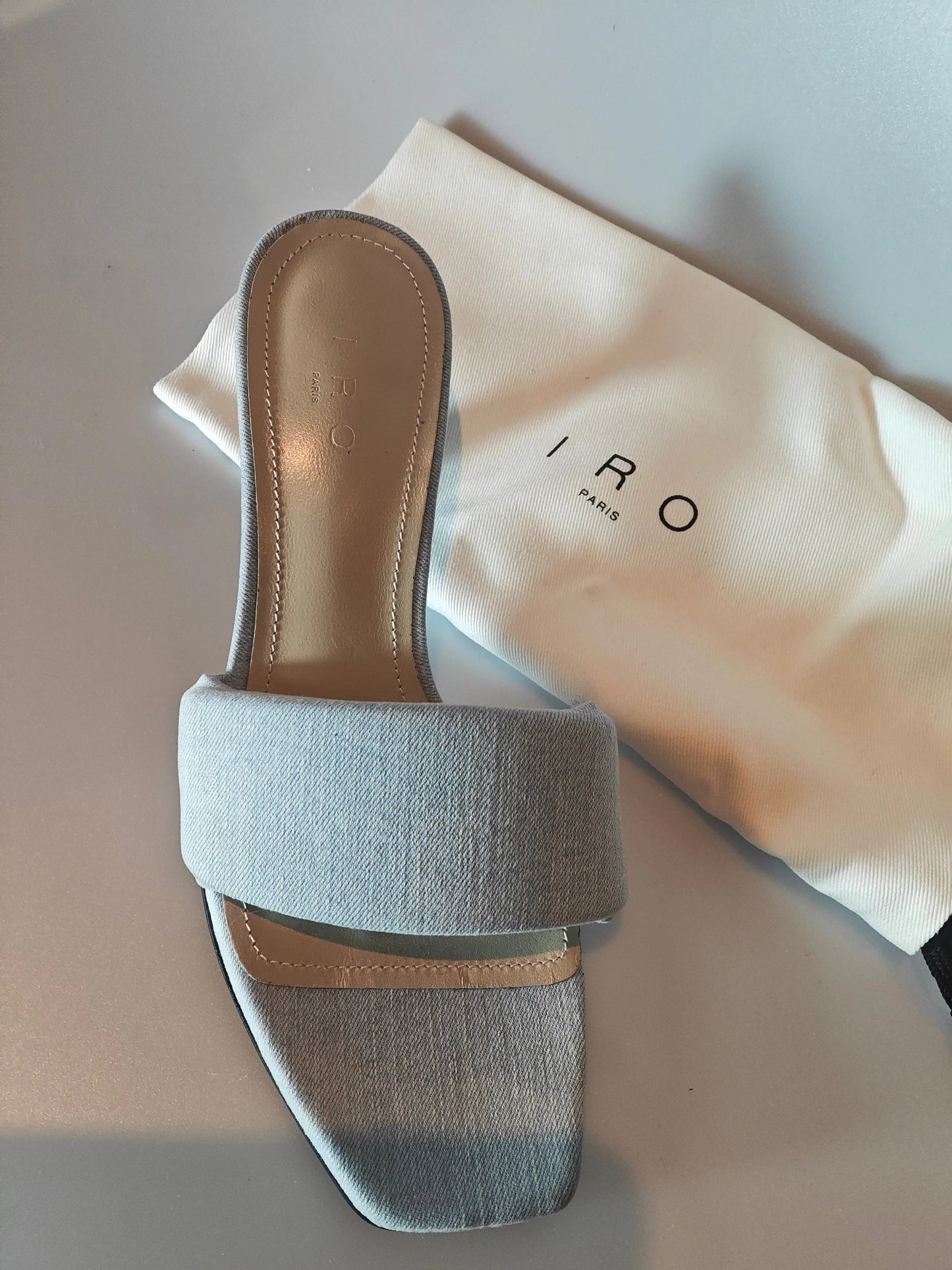 Mules à talon IRO Paris denim bleu clair – T37 – modèle DN Street – avec pochon IRO