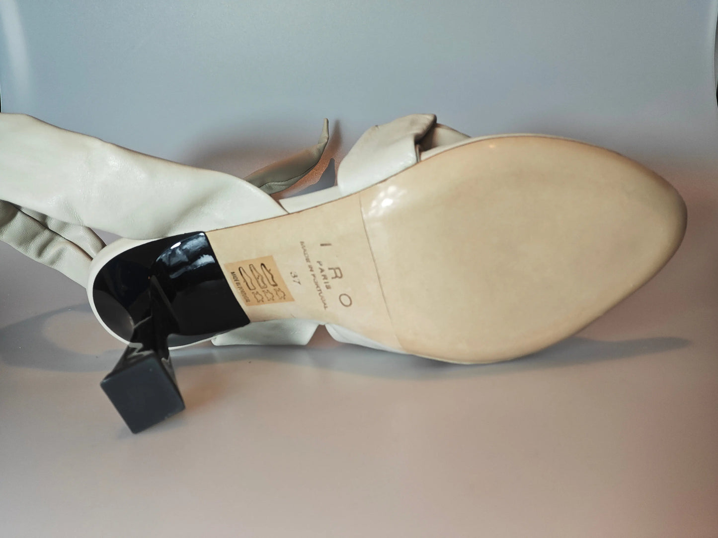 Sandales à talon IRO Paris cuir beige Oyster Grey – T37 – modèle avec liens – avec boîte & pochon IRO