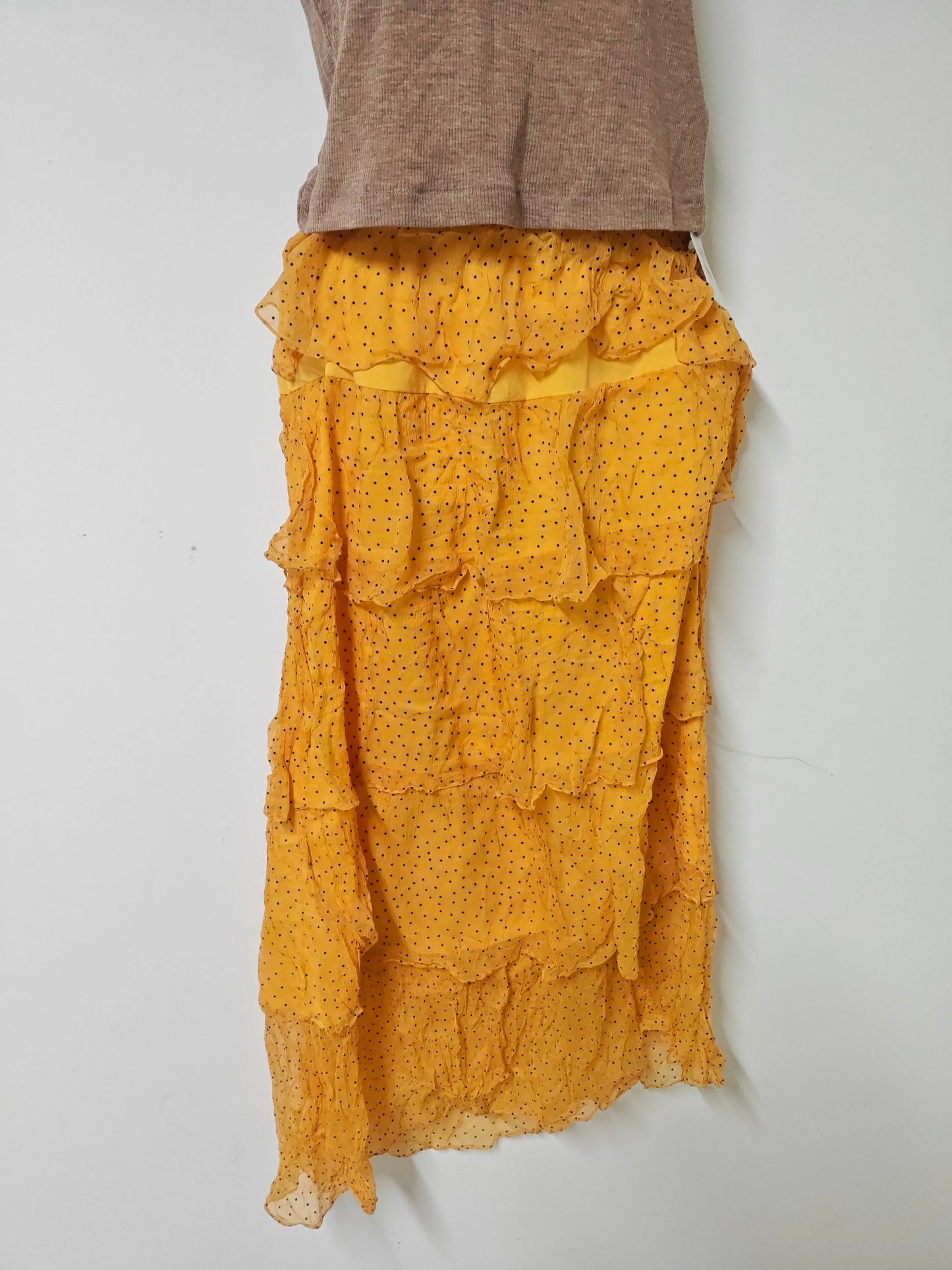 Jupe Sandro Paris jaune moutarde à pois noire neuve volants Taille 1 sandro