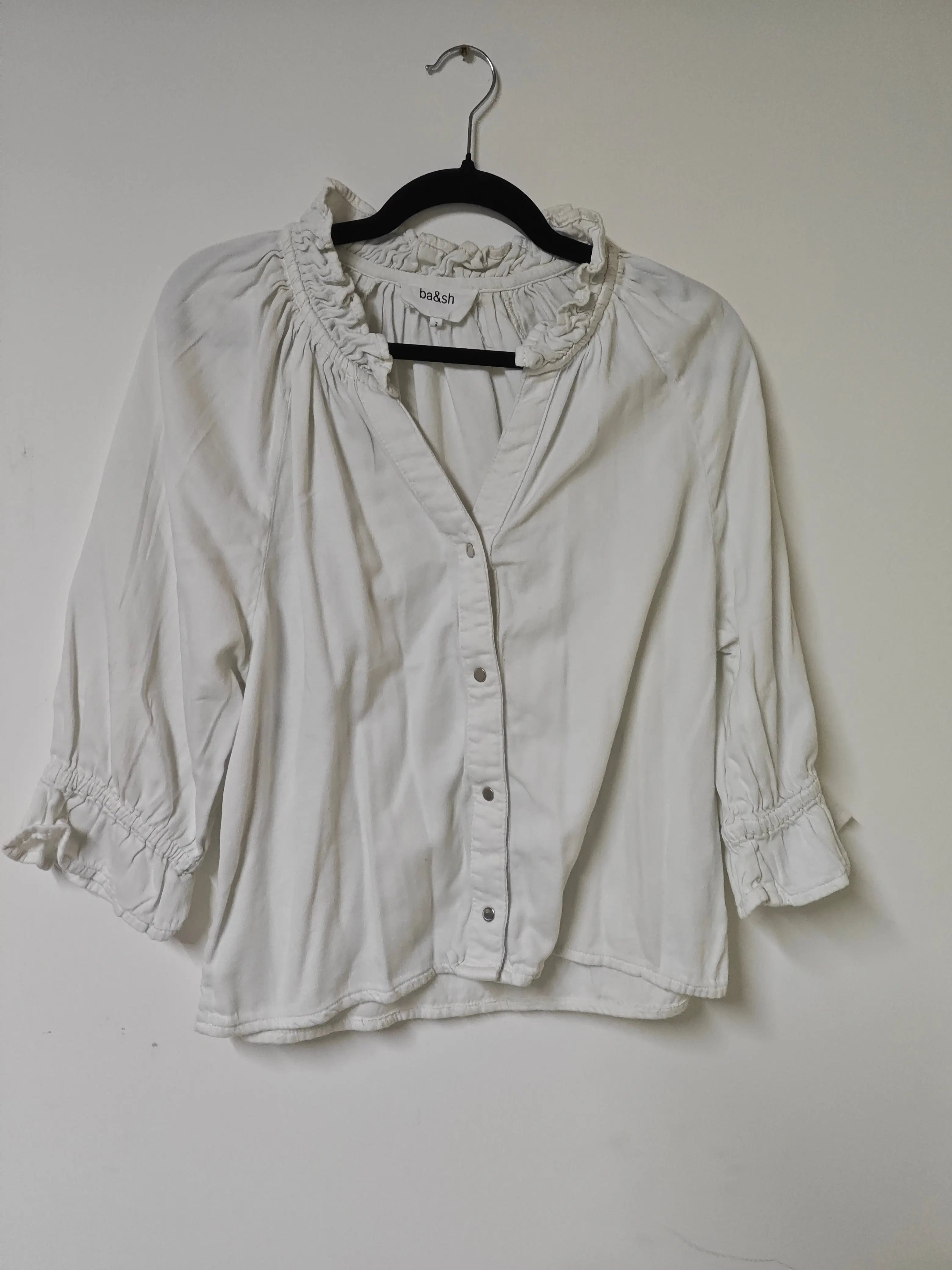 Blouse ba&sh blanche col volanté manches 3/4 - SECONDE MAIN ba&sh