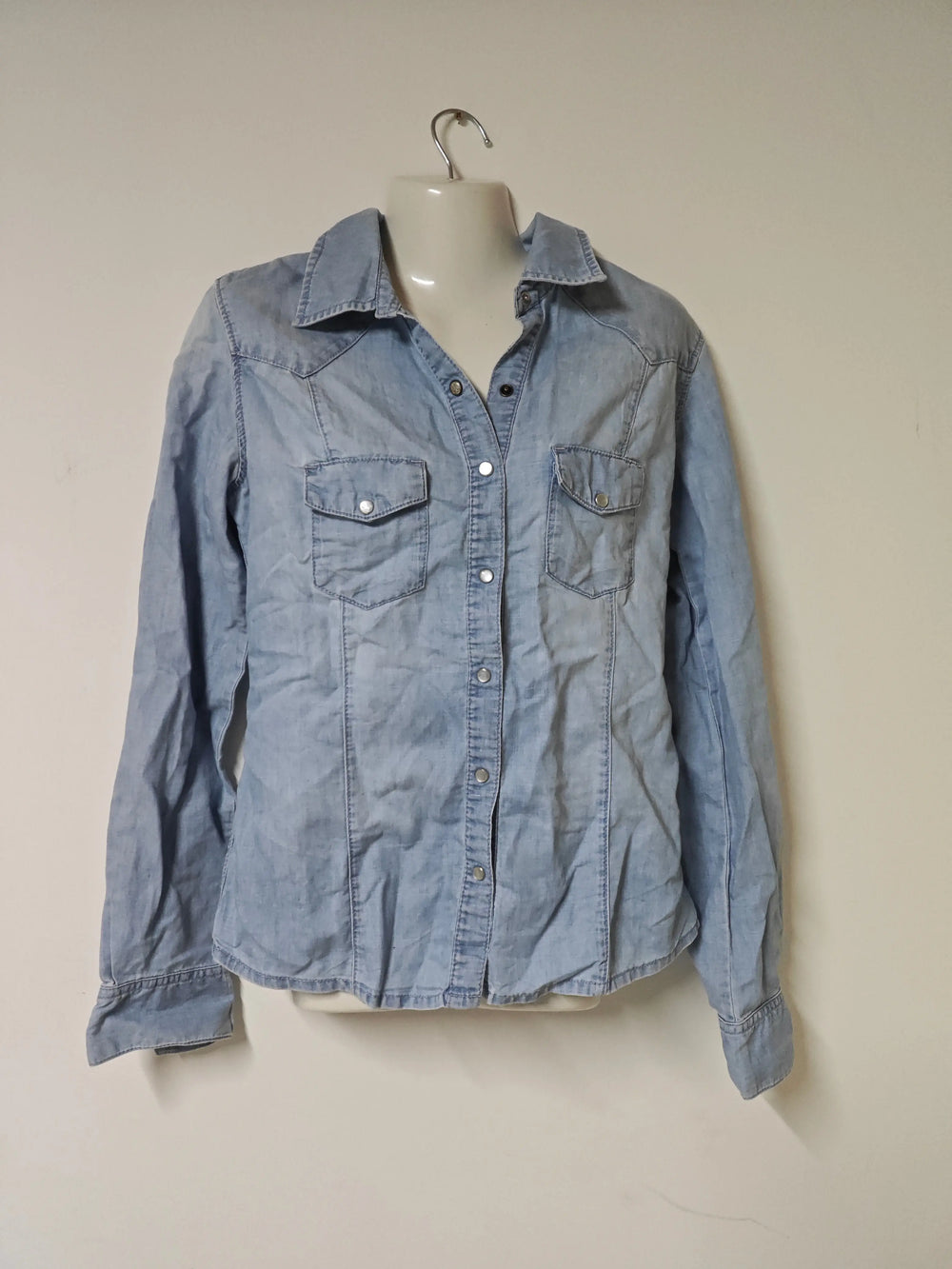 Chemise en jean clair IKKS 36 coton lin occasion bon état ikks