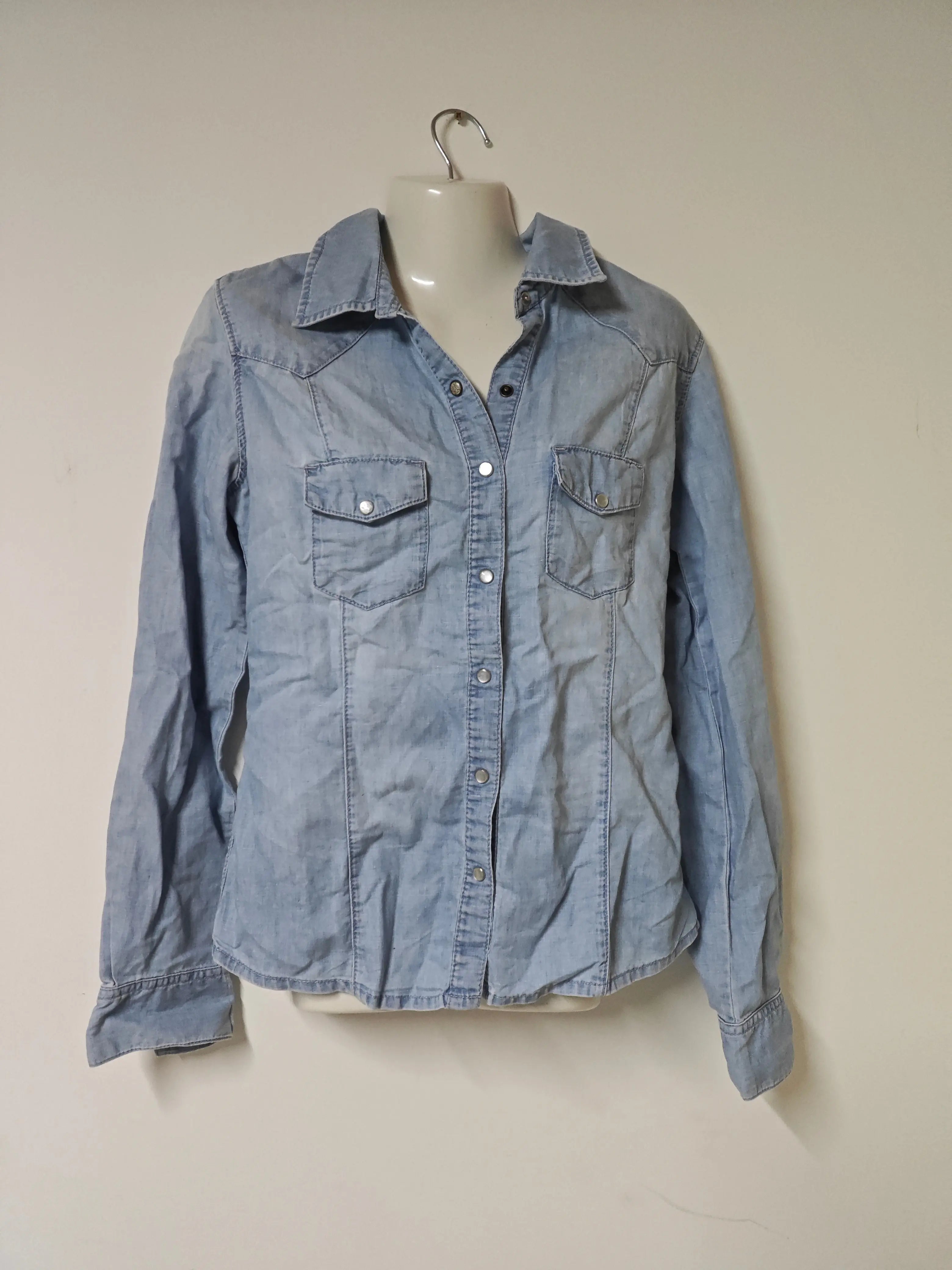 Chemise en jean clair IKKS 36 coton lin occasion bon état ikks
