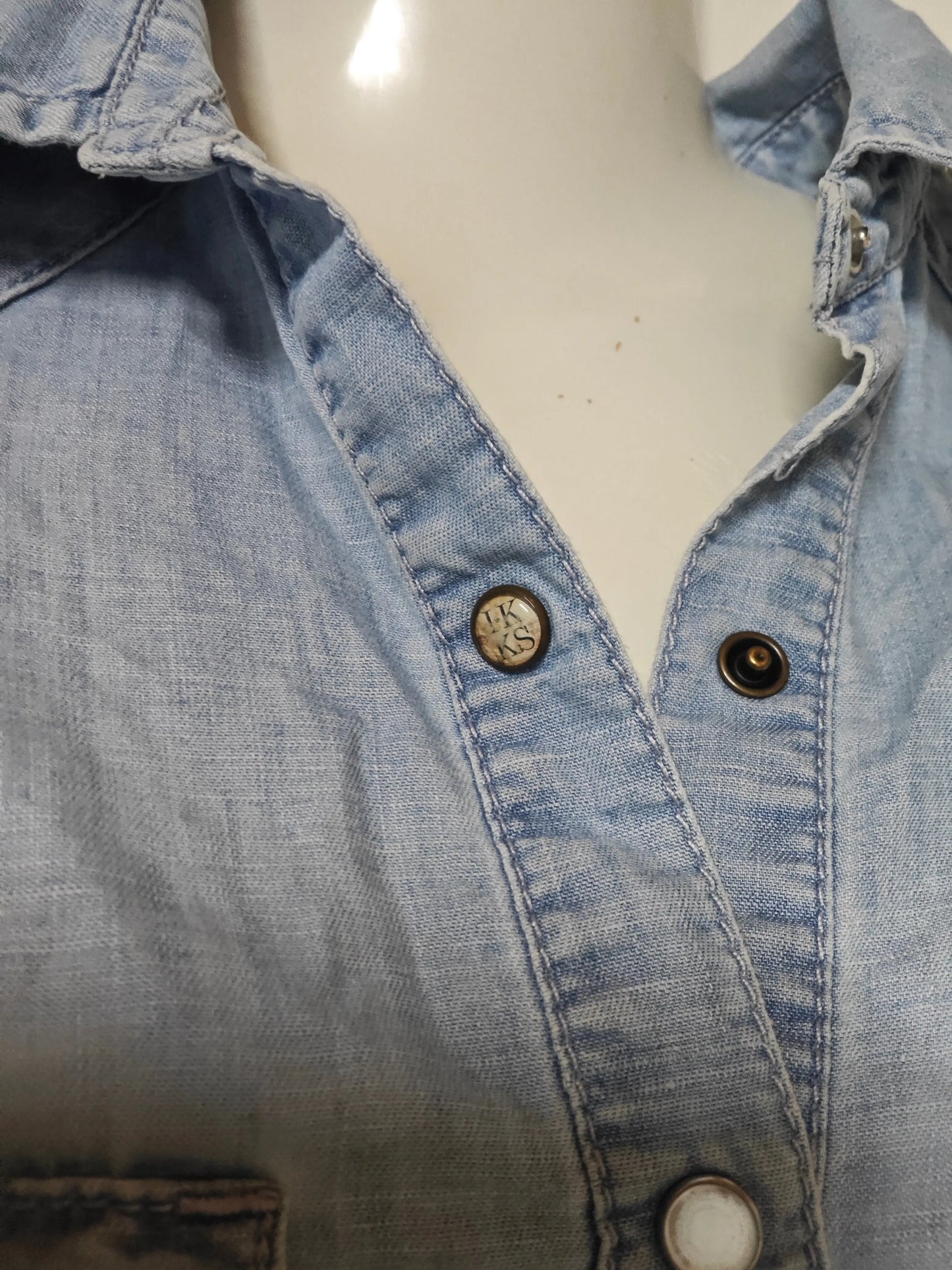 Chemise en jean clair IKKS 36 coton lin occasion bon état ikks