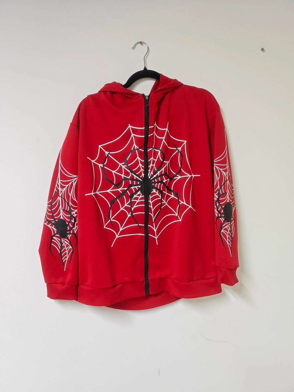 Sweat zippé rouge à capuche motif araignée spiderman - SECONDE MAIN Upstyle Destock