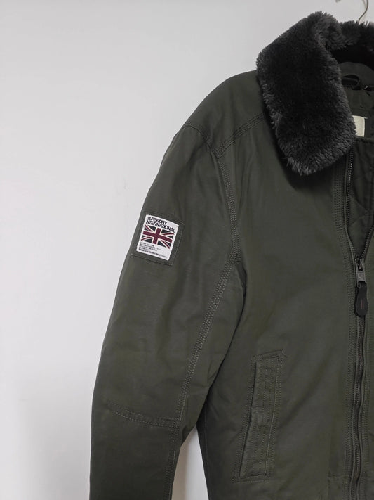 Blouson bomber Superdry kaki col fausse fourrure taille M - SECONDE MAIN Superdry