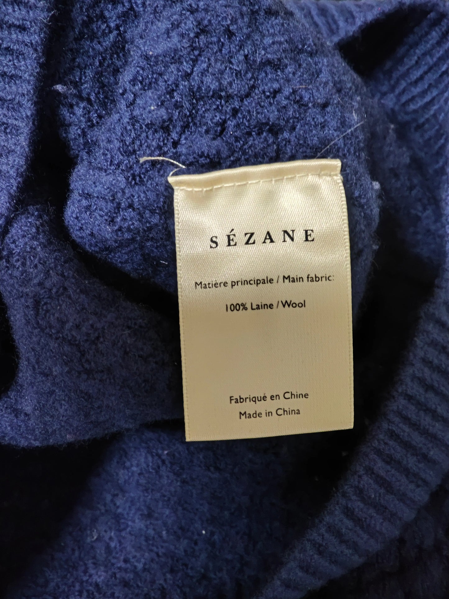 Pull Sézane bleu marine 100% laine maille fantaisie SECONDE MAIN Sézane
