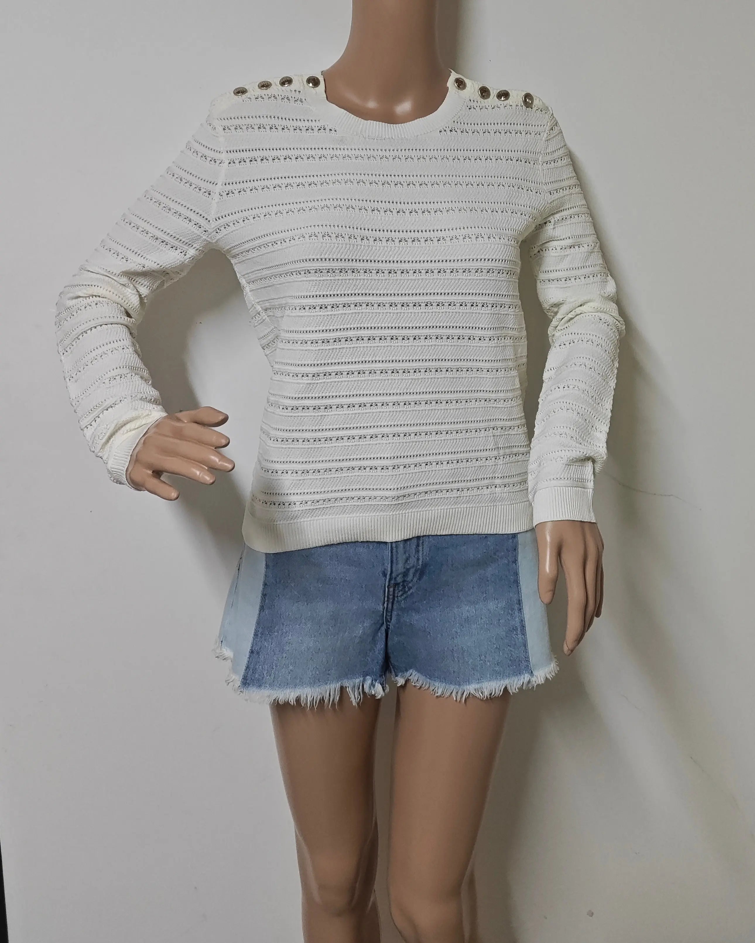 Pull Maje écru maille ajourée boutons épaule T1 Maje