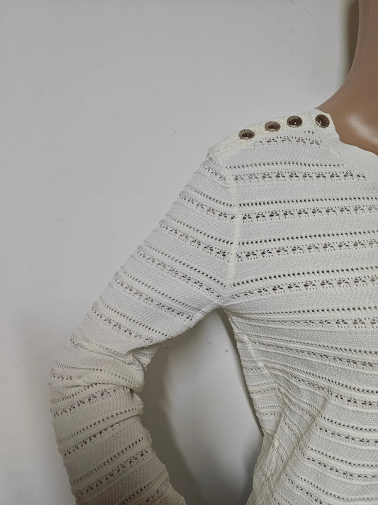 Pull Maje écru maille ajourée boutons épaule T1 Maje