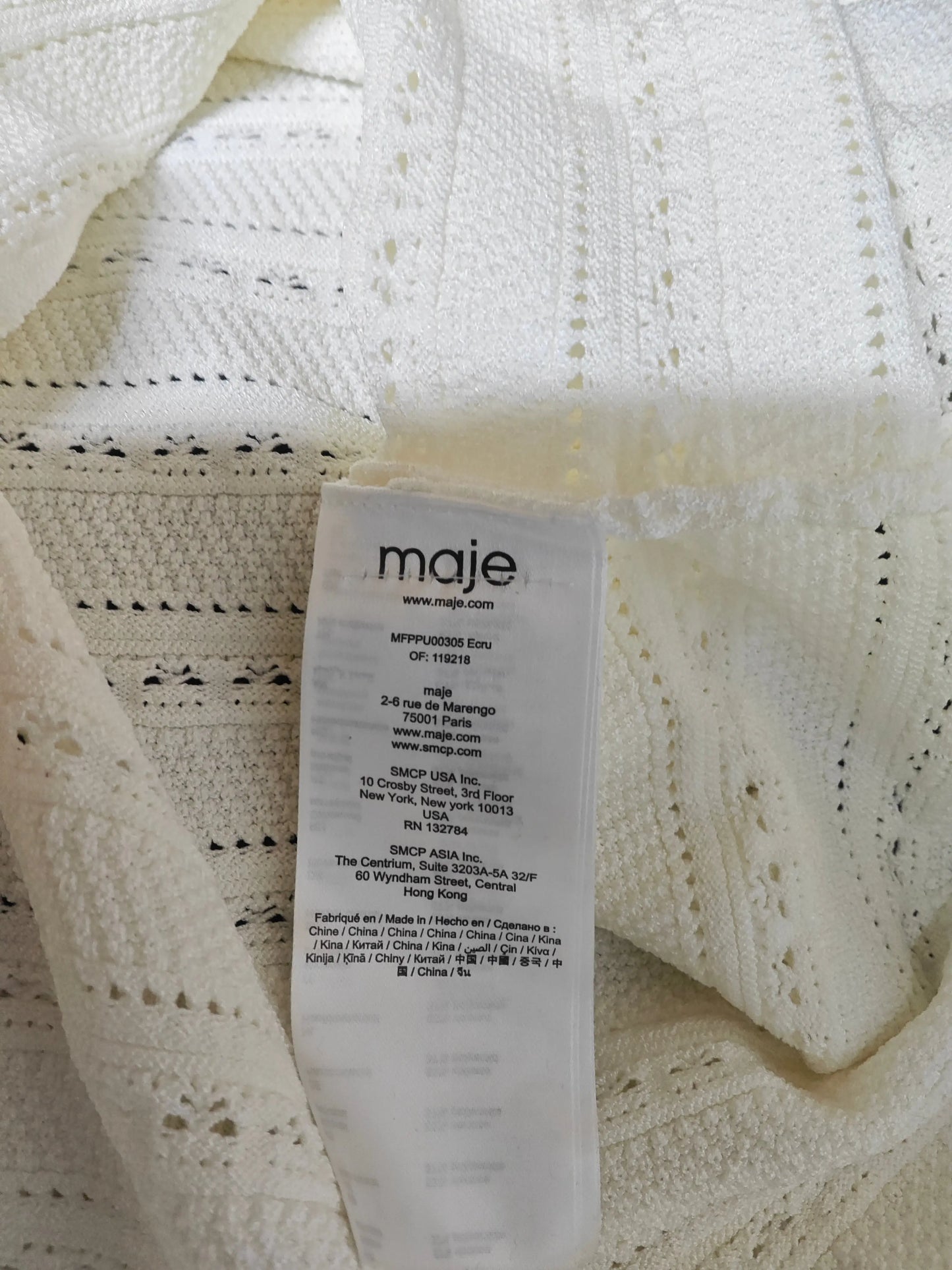 Pull Maje écru maille ajourée boutons épaule T1 Maje