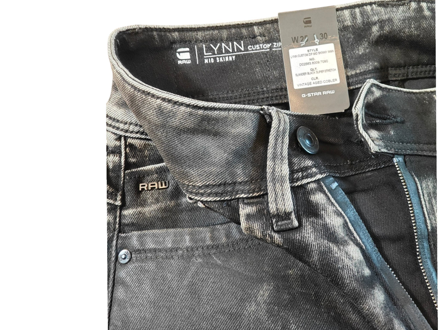 Jean G-Star Raw Lynn Custom Zip Mid Skinny – gris délavé – W25 L30