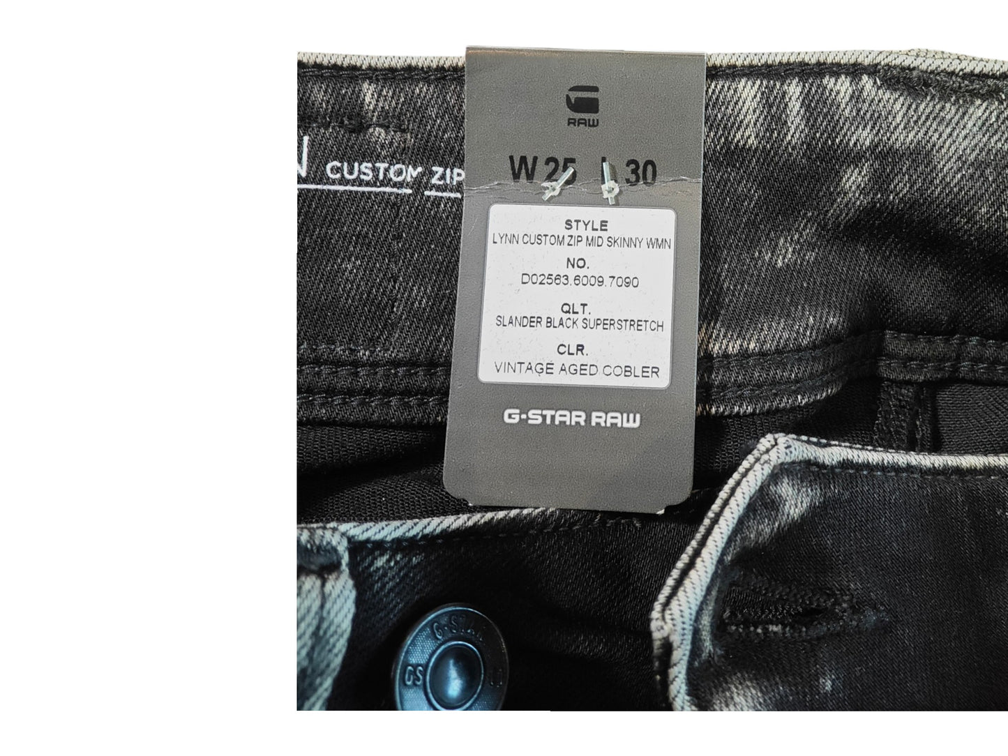 Jean G-Star Raw Lynn Custom Zip Mid Skinny – gris délavé – W25 L30